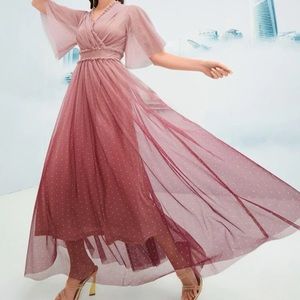 Ombré Frilled Mesh Overlay Dress